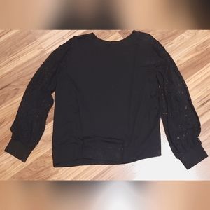 Black blouse, lace sleeves, Large